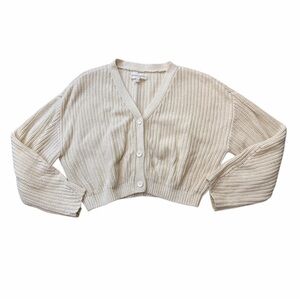 Apiece Apart Cream V-Neck Button-Up Cropped Cardigan Sweater